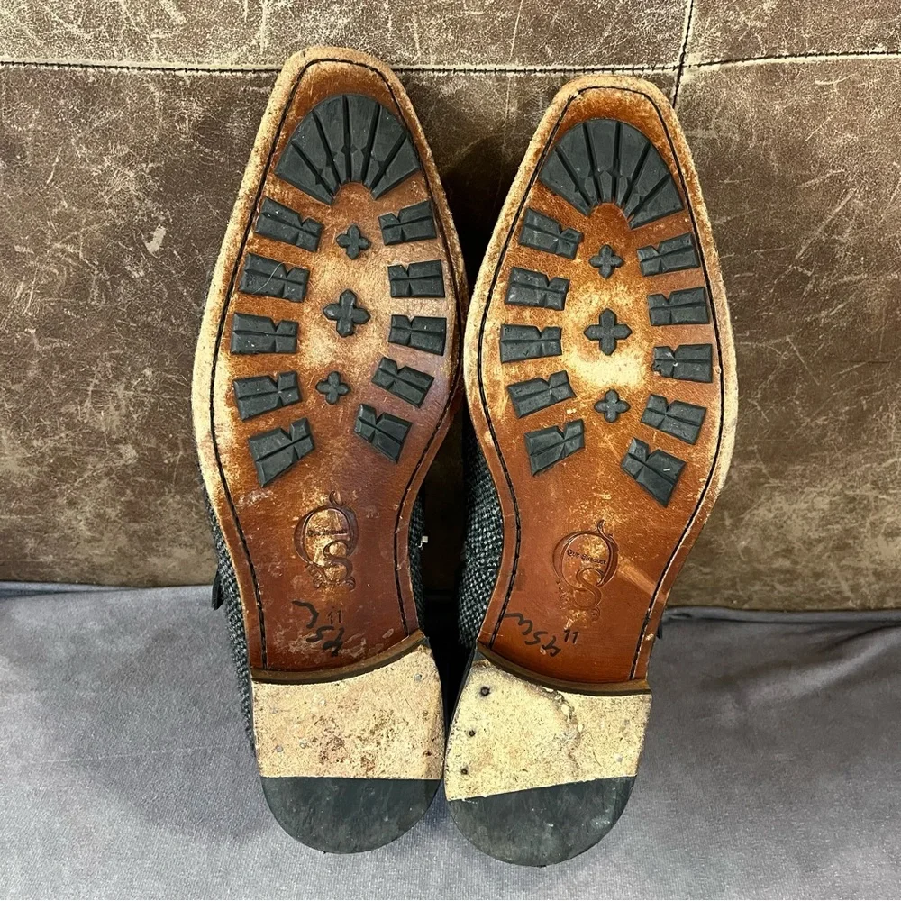 Que Sheebly Octavian Boots Mens Sz 11 Brown Gray Leather Double Monk Strap Shoes